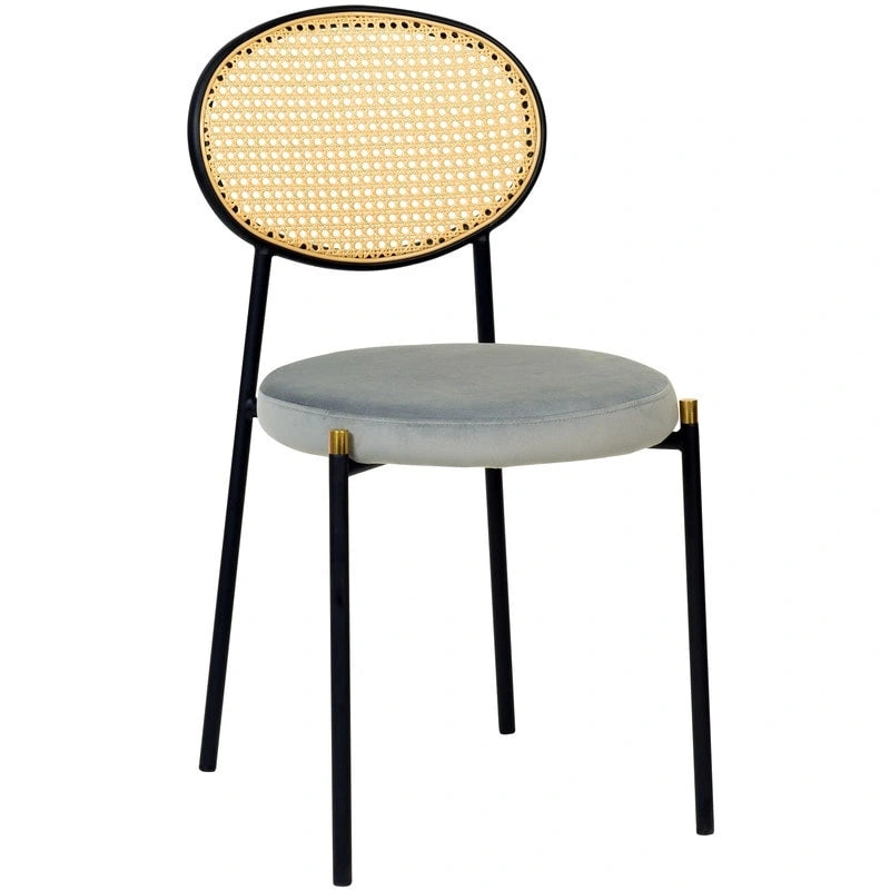 Euston Set of 2 Modern Dining Chair with Wicker Back & Upholstered Velvet Seat for Home Office Living Room & Kitchen