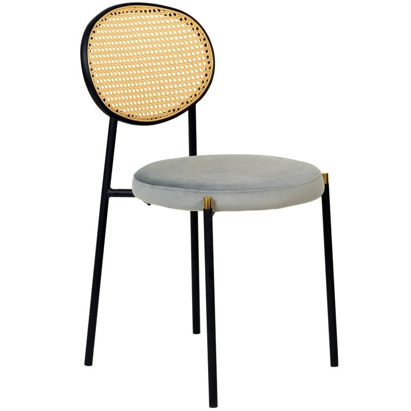 Euston Set of 2 Modern Dining Chair with Wicker Back & Upholstered Velvet Seat for Home Office Living Room & Kitchen