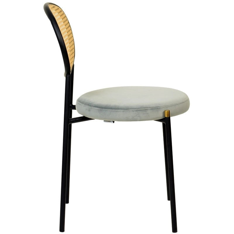 Euston Set of 2 Modern Dining Chair with Wicker Back & Upholstered Velvet Seat for Home Office Living Room & Kitchen