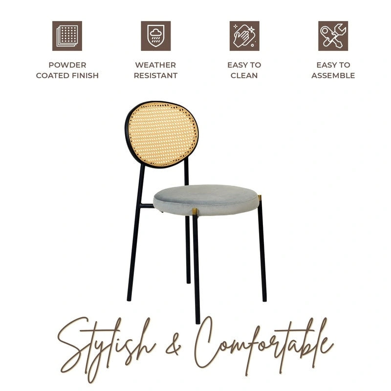 Euston Set of 2 Modern Dining Chair with Wicker Back & Upholstered Velvet Seat for Home Office Living Room & Kitchen