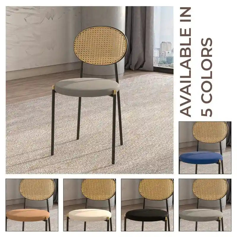 Euston Set of 2 Modern Dining Chair with Wicker Back & Upholstered Velvet Seat for Home Office Living Room & Kitchen
