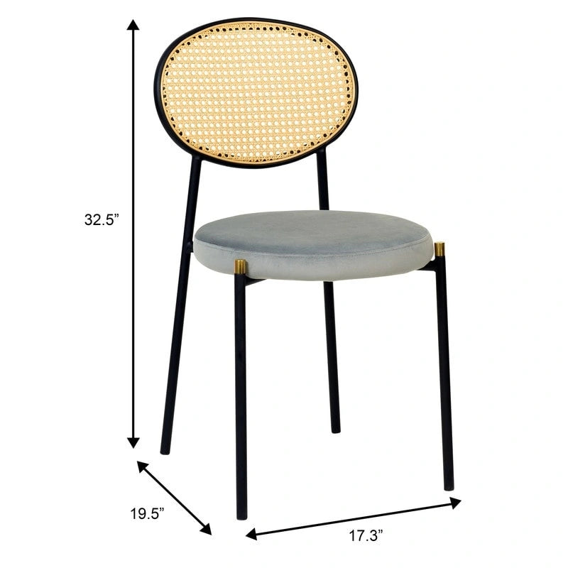 Euston Set of 2 Modern Dining Chair with Wicker Back & Upholstered Velvet Seat for Home Office Living Room & Kitchen