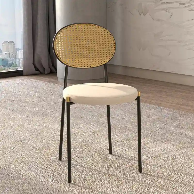 Euston Set of 2 Modern Dining Chair with Wicker Back & Upholstered Velvet Seat for Home Office Living Room & Kitchen