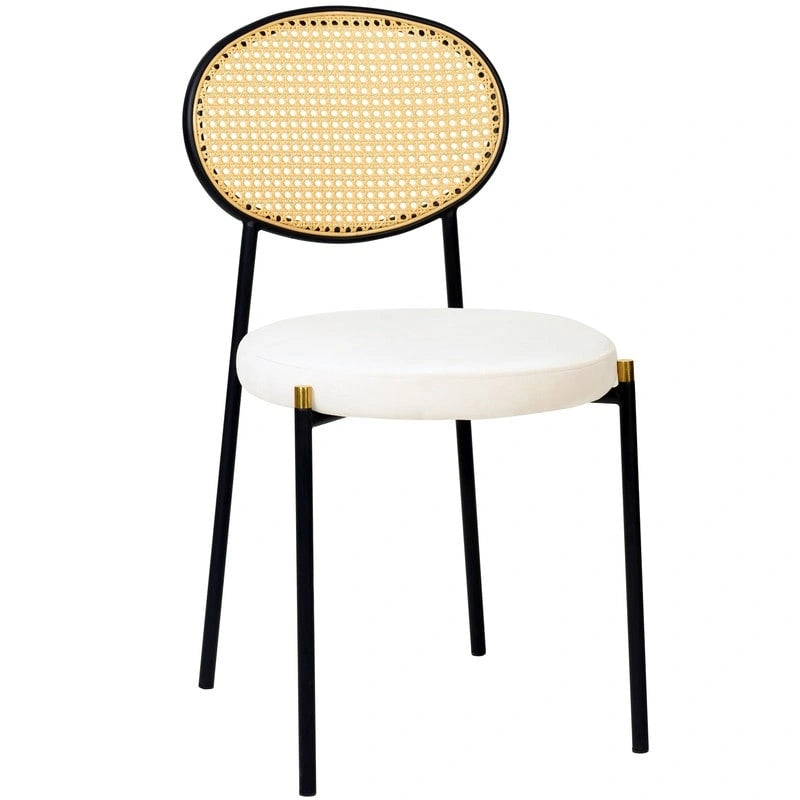 Euston Set of 2 Modern Dining Chair with Wicker Back & Upholstered Velvet Seat for Home Office Living Room & Kitchen