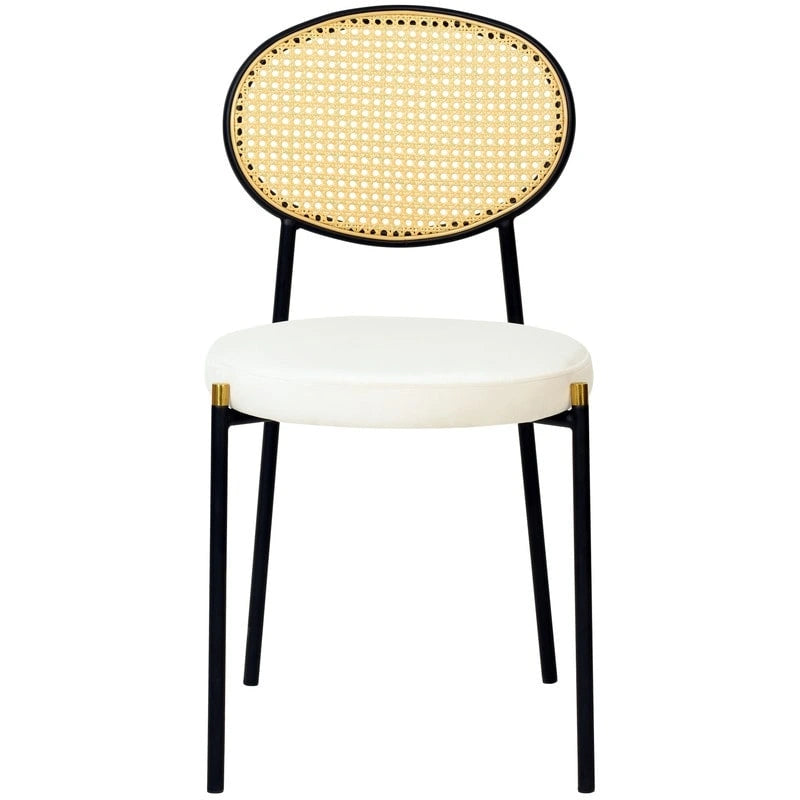 Euston Set of 2 Modern Dining Chair with Wicker Back & Upholstered Velvet Seat for Home Office Living Room & Kitchen