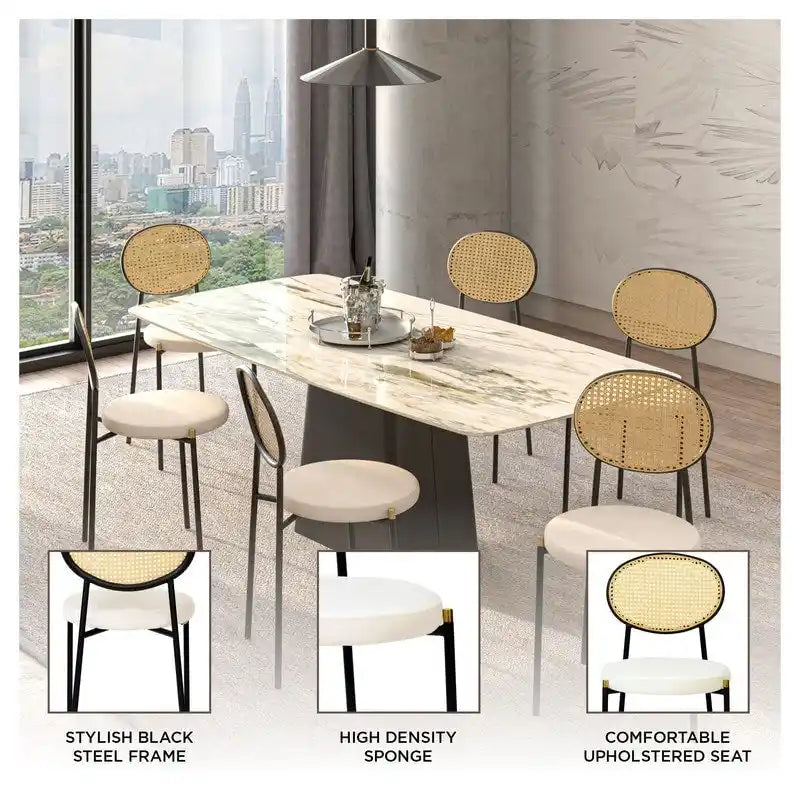 Euston Set of 2 Modern Dining Chair with Wicker Back & Upholstered Velvet Seat for Home Office Living Room & Kitchen