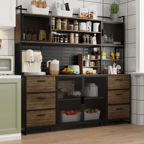 70.9W Kitchen Pantry Storage Cabinet with Cupboard & Microwave Stand