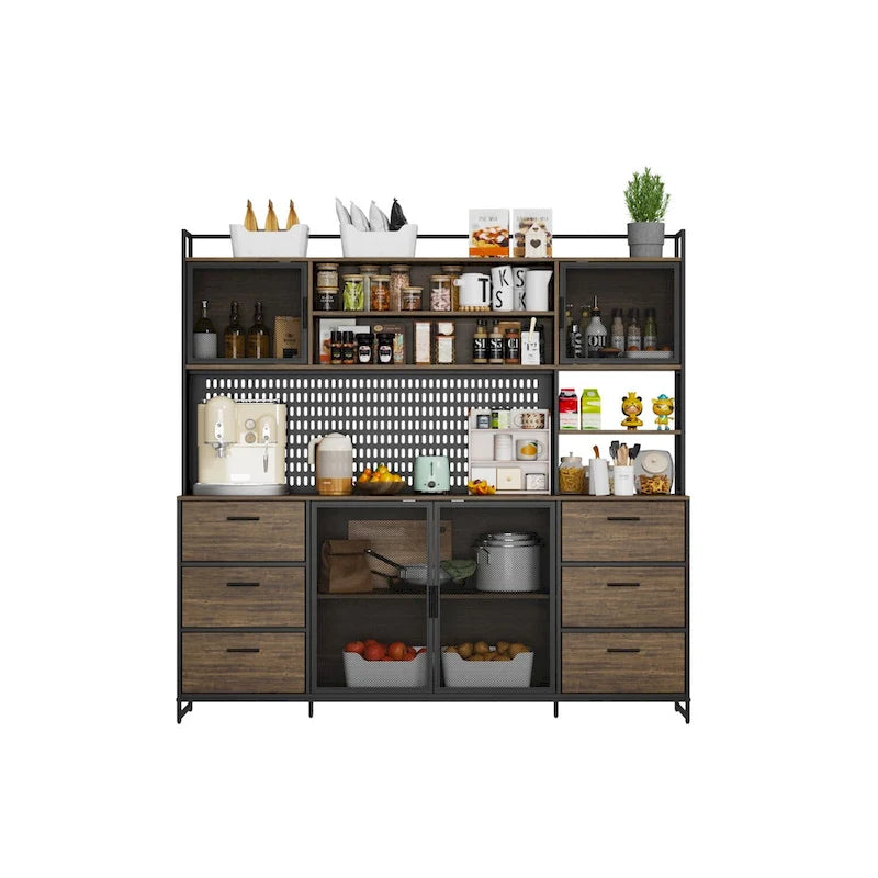 70.9W Kitchen Pantry Storage Cabinet with Cupboard & Microwave Stand