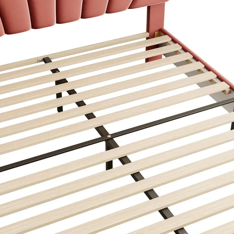 Upholstered Platform Bed with Flower Pattern Headboard