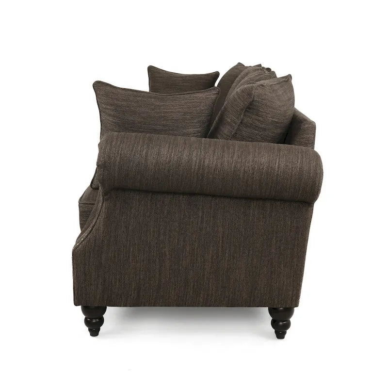 Manbow Fabric Pillowback 3 Seater Sofa with Nailhead Trim by Christopher Knight Home