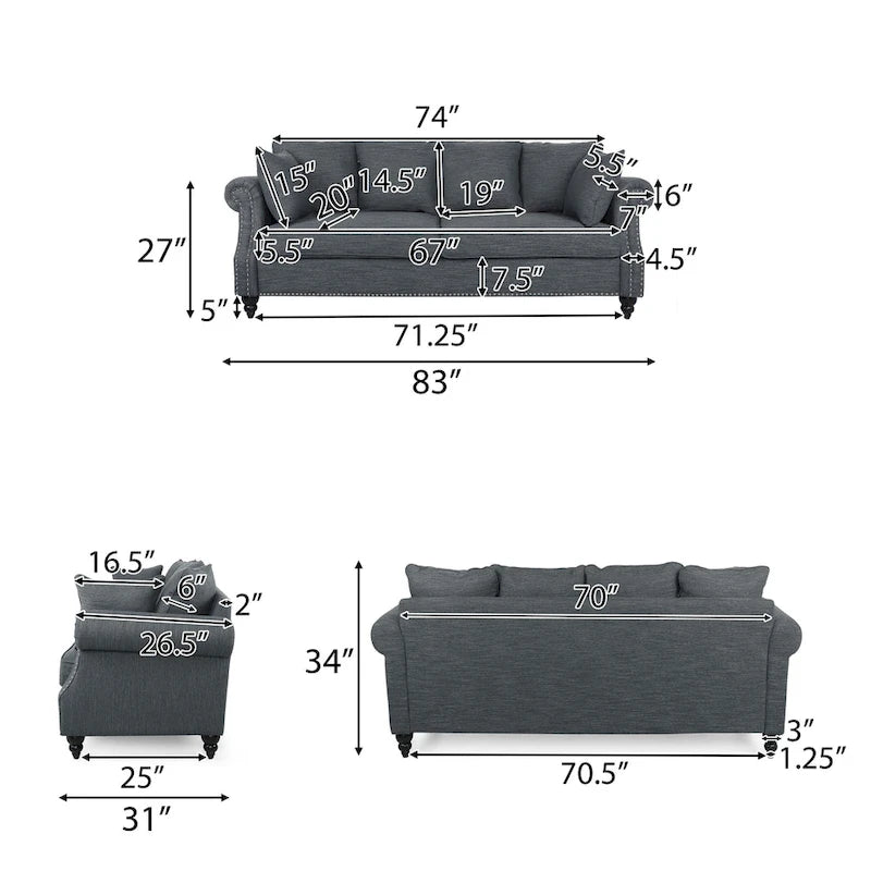 Manbow Fabric Pillowback 3 Seater Sofa with Nailhead Trim by Christopher Knight Home