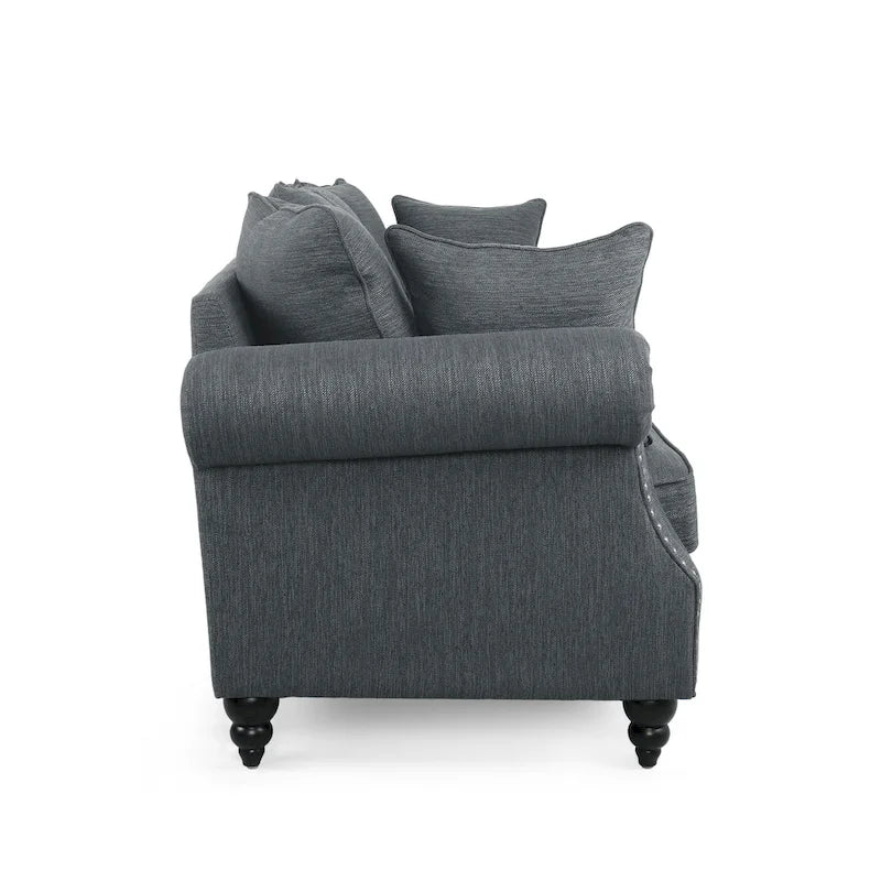 Manbow Fabric Pillowback 3 Seater Sofa with Nailhead Trim by Christopher Knight Home