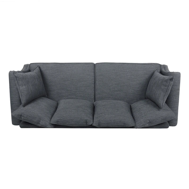 Manbow Fabric Pillowback 3 Seater Sofa with Nailhead Trim by Christopher Knight Home
