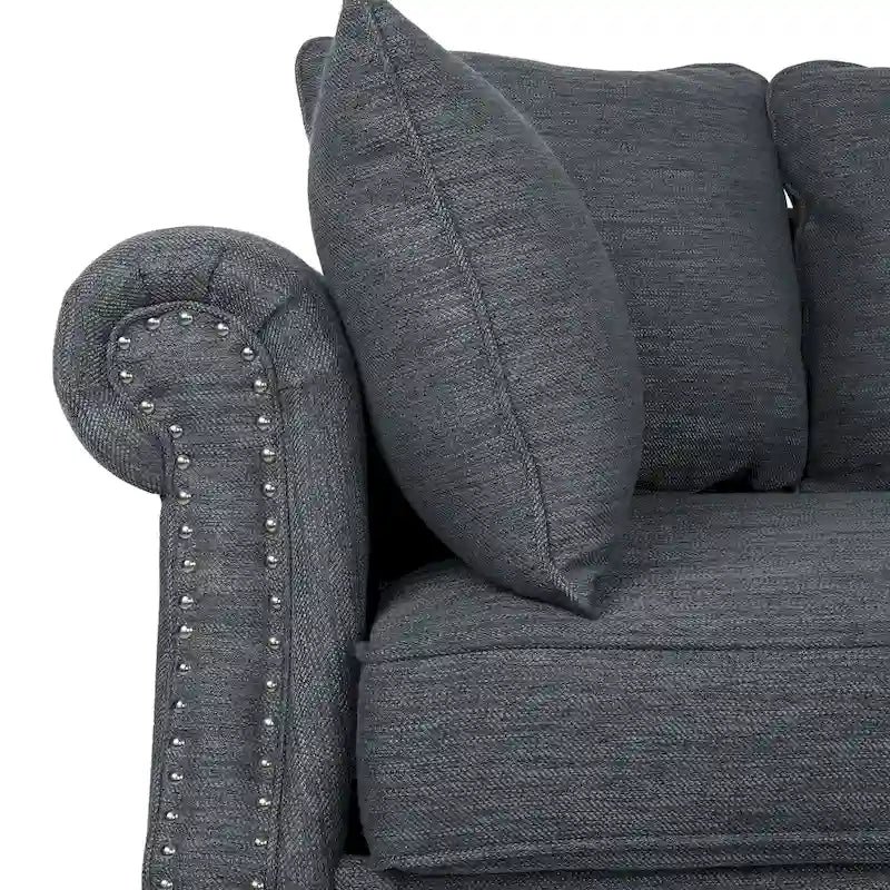 Manbow Fabric Pillowback 3 Seater Sofa with Nailhead Trim by Christopher Knight Home