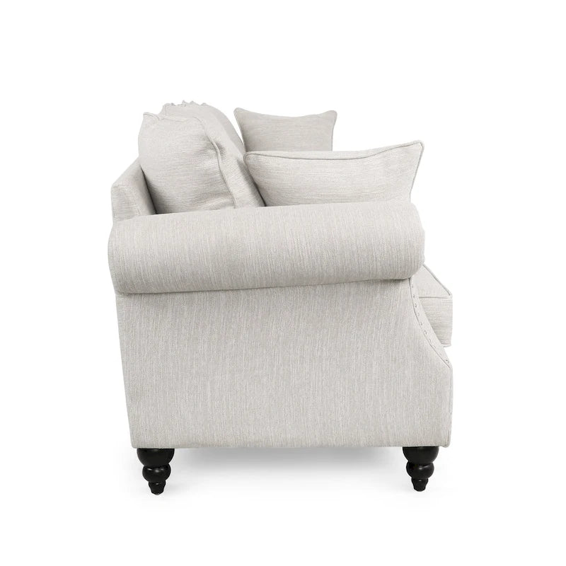 Manbow Fabric Pillowback 3 Seater Sofa with Nailhead Trim by Christopher Knight Home