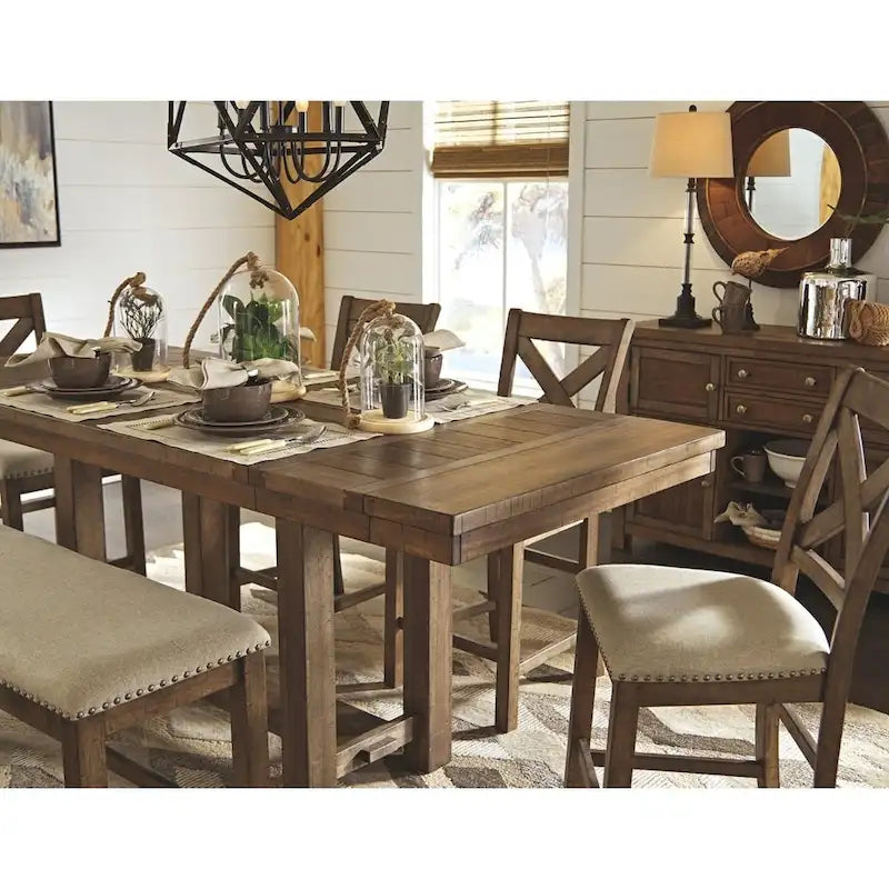 Moriville Counter Height Extension Table - Grayish Brown - 36 W x 86 D x 36 H