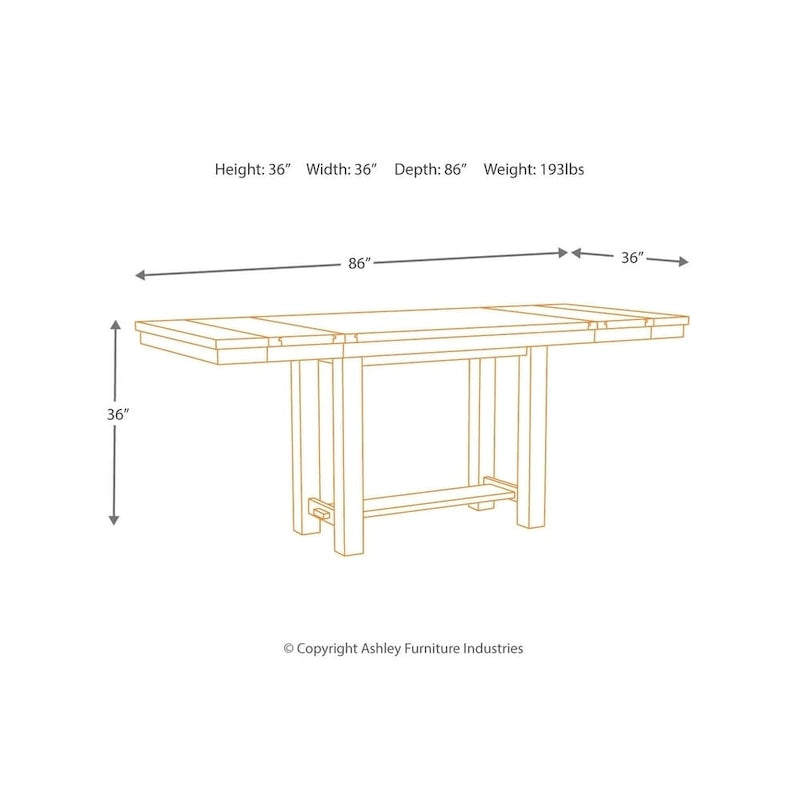 Moriville Counter Height Extension Table - Grayish Brown - 36 W x 86 D x 36 H