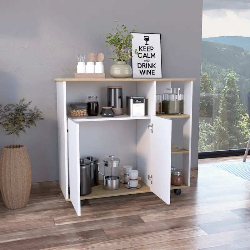 FM Furniture Serbia Kitchen Island, One Cabinet, Four Open Shelves