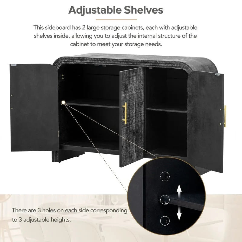 Retro Minimalist Curved Sideboard with Gold Handles and Adjustable Dividers for Living Room or Dining Room
