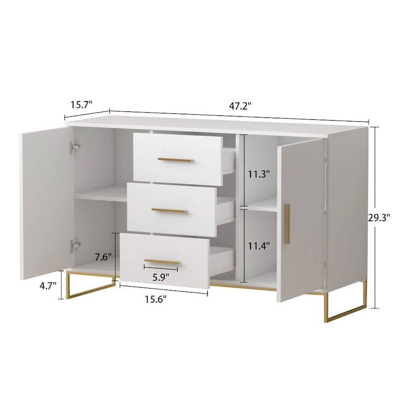 47 Buffet Credenza with Double Doors and 3 Drawers - 47.2L