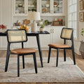 Art Leon Cane Backrest Leather Dining Chairs (Set of 2)