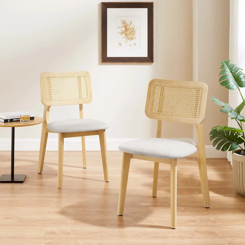 Art Leon Cane Backrest Leather Dining Chairs (Set of 2)