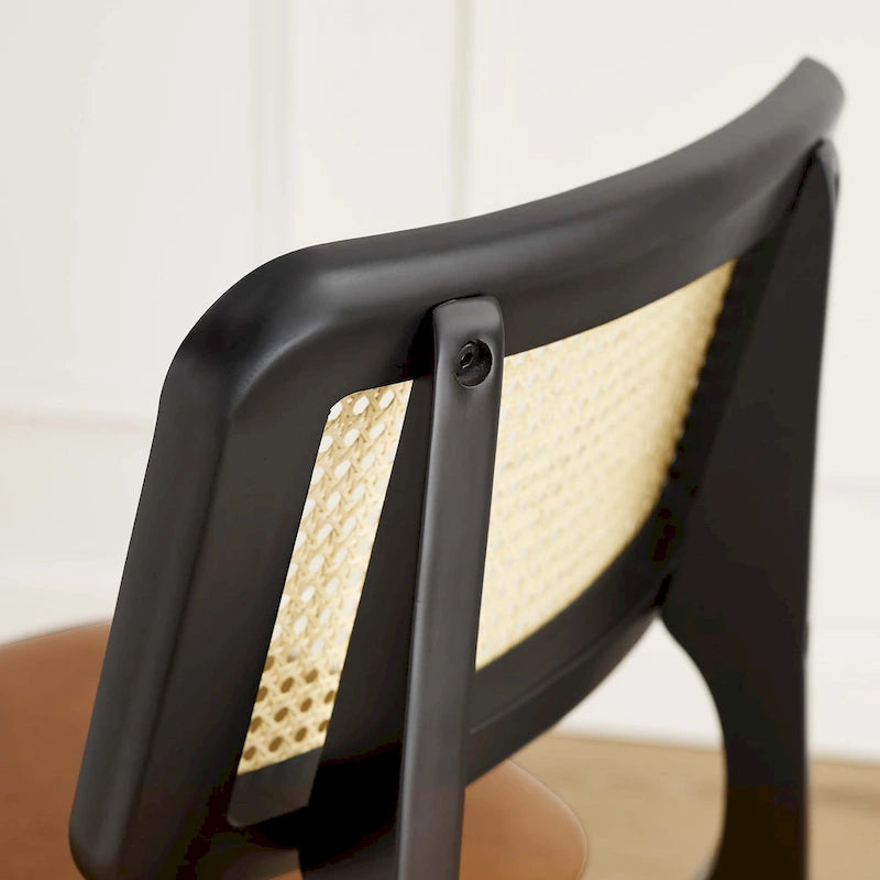 Art Leon Cane Backrest Leather Dining Chairs (Set of 2)