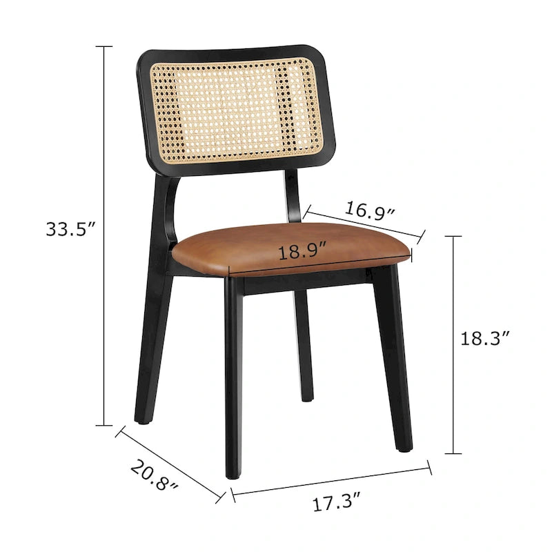 Art Leon Cane Backrest Leather Dining Chairs (Set of 2)