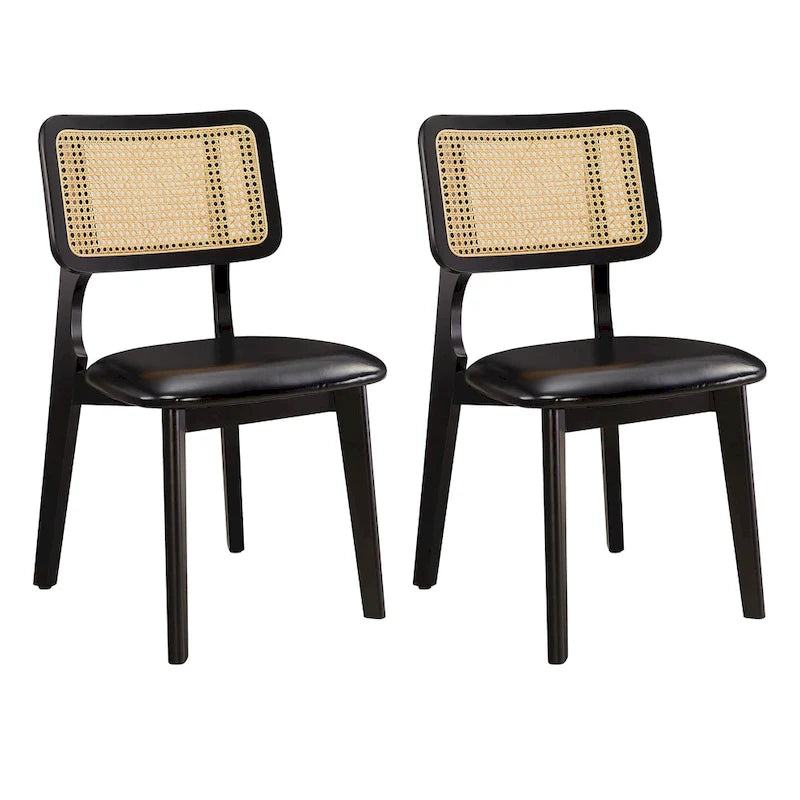 Art Leon Cane Backrest Leather Dining Chairs (Set of 2)