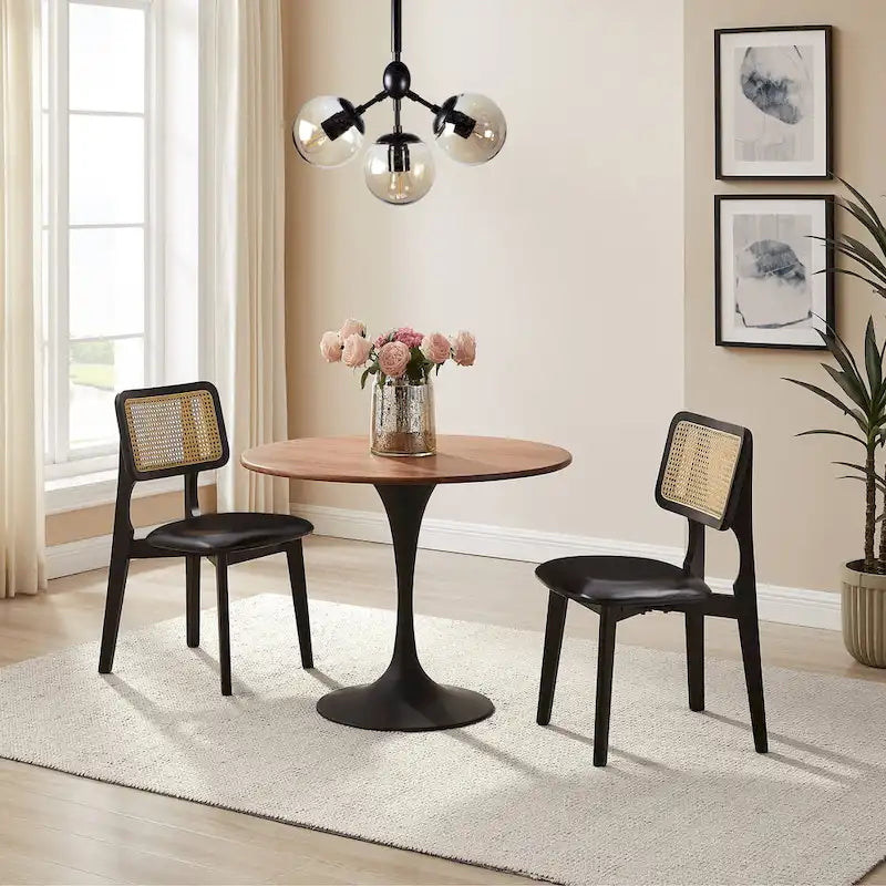 Art Leon Cane Backrest Leather Dining Chairs (Set of 2)