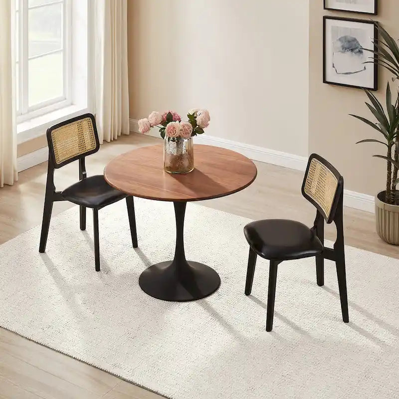 Art Leon Cane Backrest Leather Dining Chairs (Set of 2)