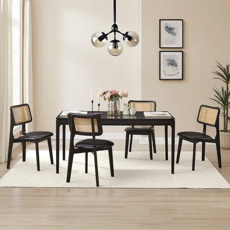 Art Leon Cane Backrest Leather Dining Chairs (Set of 2)