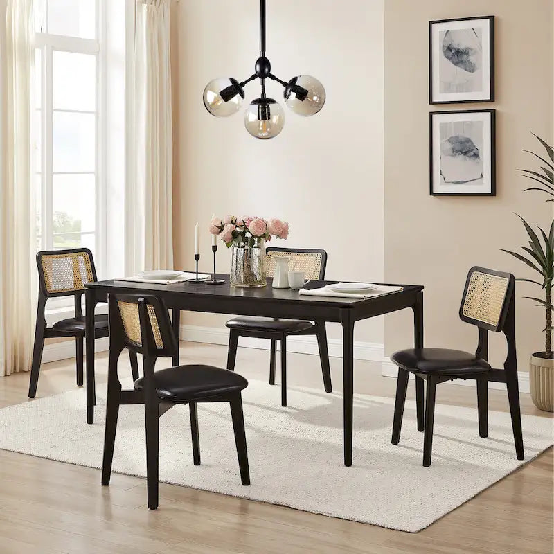 Art Leon Cane Backrest Leather Dining Chairs (Set of 2)