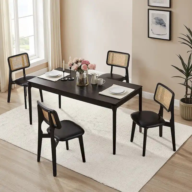 Art Leon Cane Backrest Leather Dining Chairs (Set of 2)