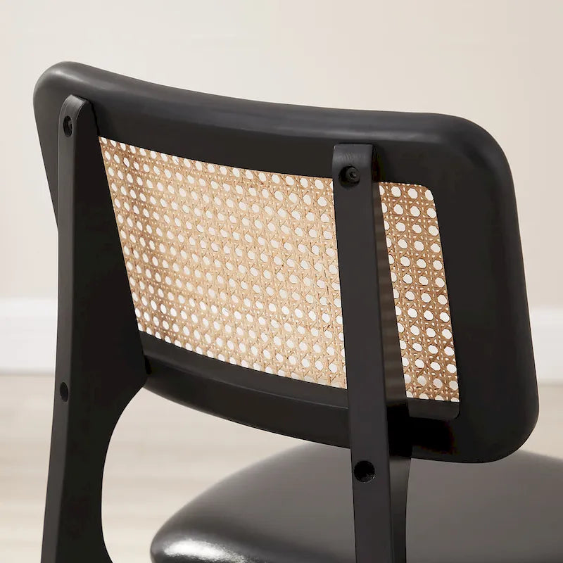 Art Leon Cane Backrest Leather Dining Chairs (Set of 2)