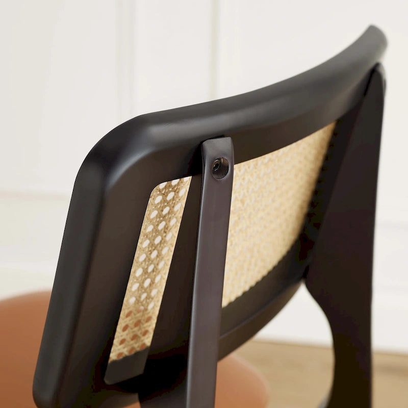 Art Leon Cane Backrest Leather Dining Chairs (Set of 2)