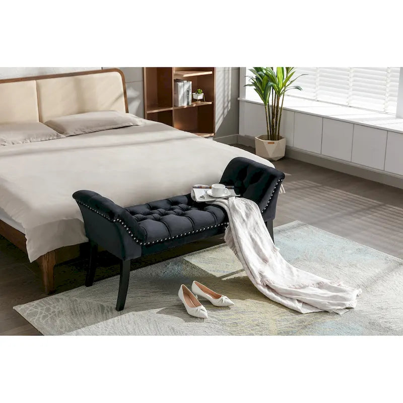 Porthos Home Sybil Tufted Velvet Accent Bench with Rubberwood Legs