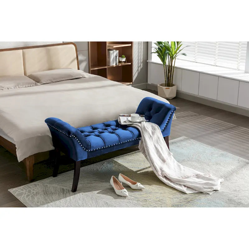 Porthos Home Sybil Tufted Velvet Accent Bench with Rubberwood Legs