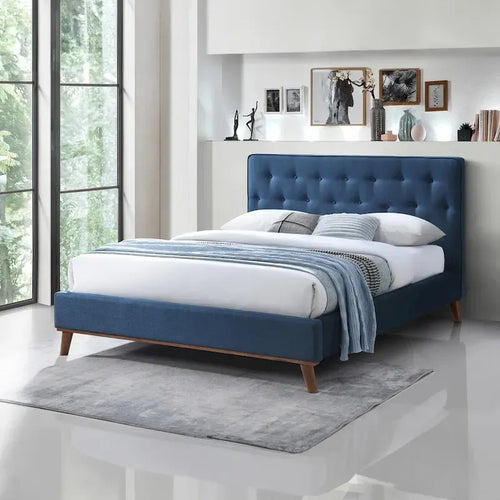 Alina Mid-Century Linen Upholstered Queen/King Platform Bed