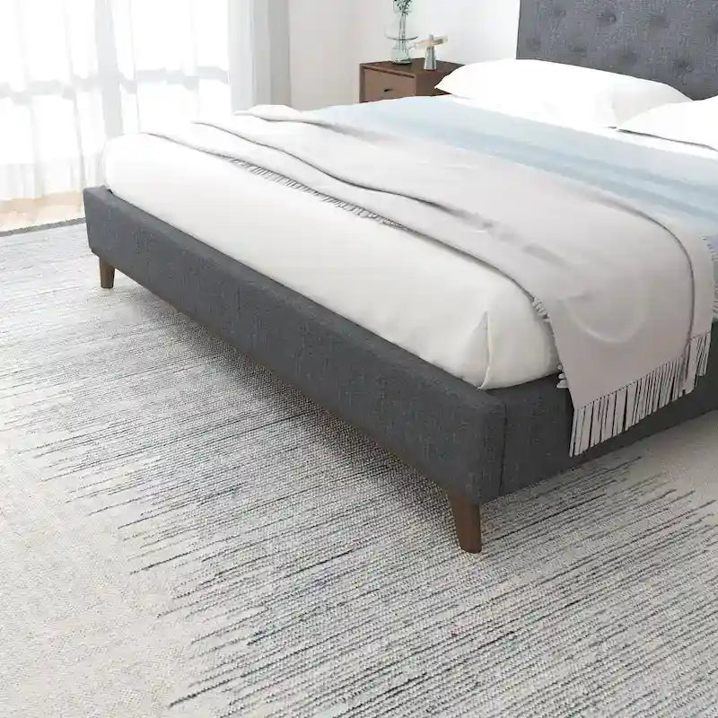 Alina Mid-Century Linen Upholstered Queen/King Platform Bed