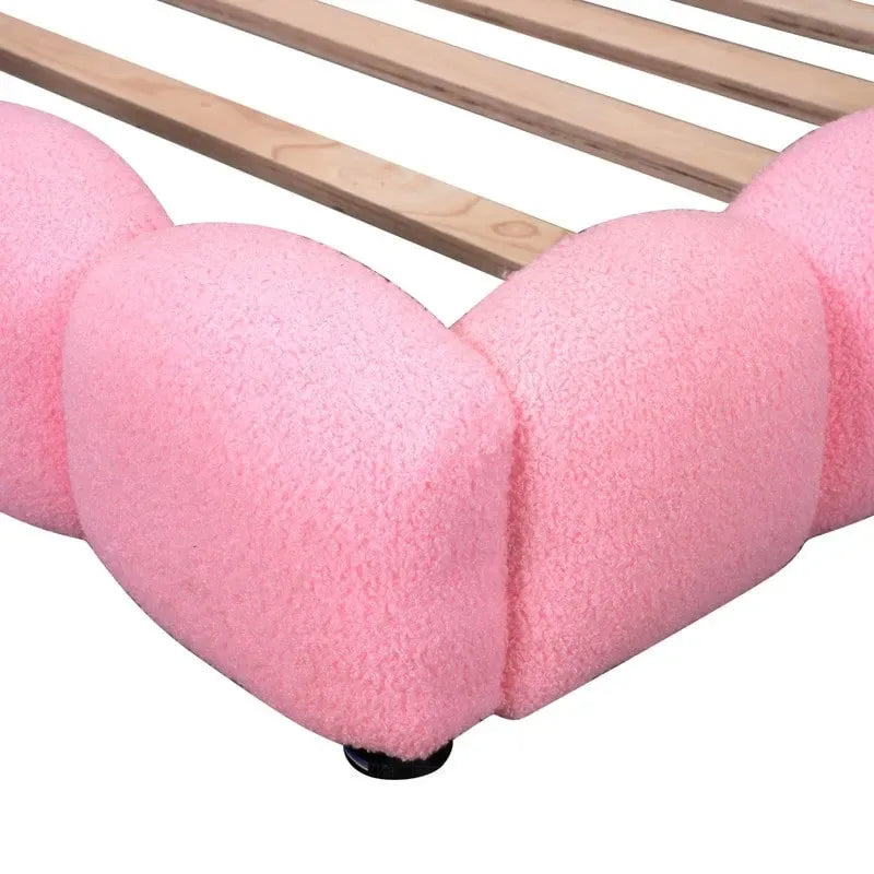 Full Size Teddy Upholstered Platform Bed with USB Ports and LED Belt