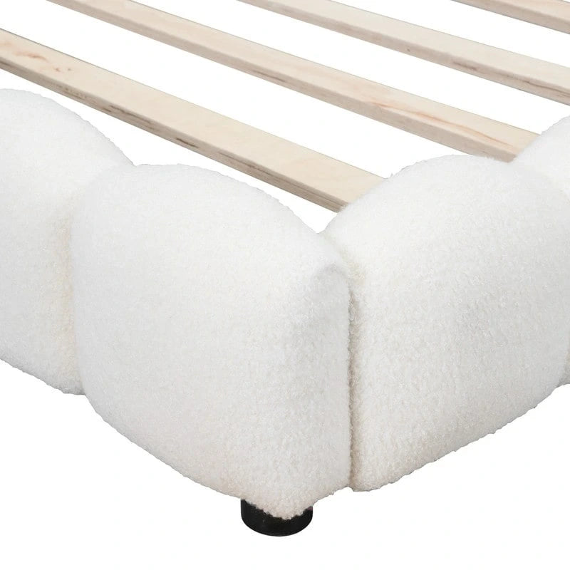 Full Size Teddy Upholstered Platform Bed with USB Ports and LED Belt