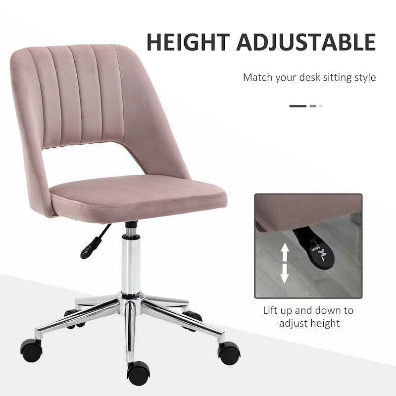 Vinsetto Modern Mid Back Office Chair with Velvet Fabric, Swivel Computer Armless Desk Chair