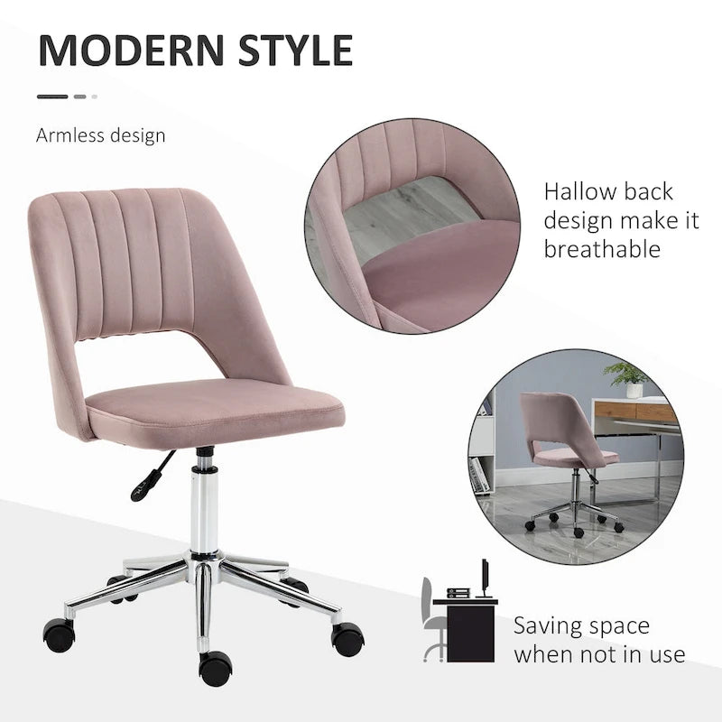 Vinsetto Modern Mid Back Office Chair with Velvet Fabric, Swivel Computer Armless Desk Chair