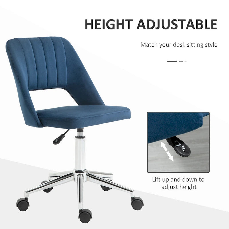 Vinsetto Modern Mid Back Office Chair with Velvet Fabric, Swivel Computer Armless Desk Chair