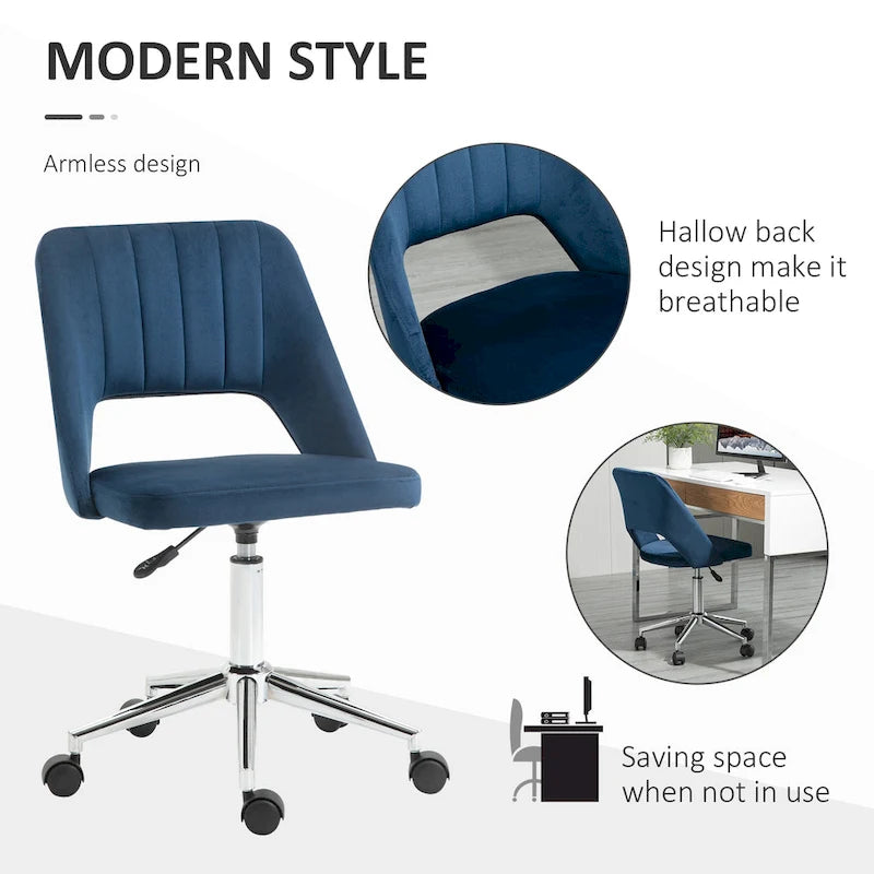 Vinsetto Modern Mid Back Office Chair with Velvet Fabric, Swivel Computer Armless Desk Chair
