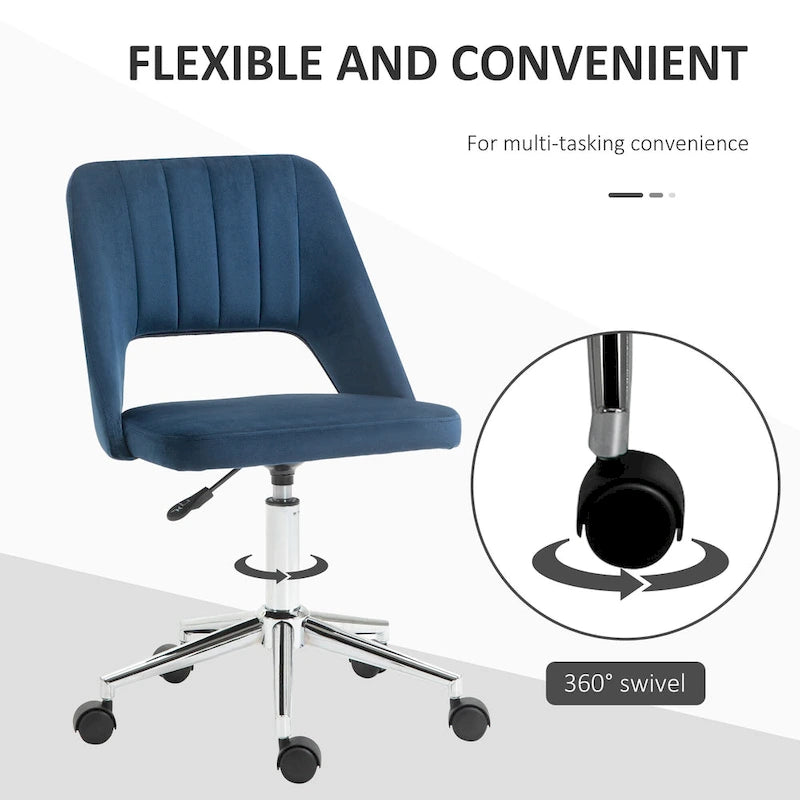 Vinsetto Modern Mid Back Office Chair with Velvet Fabric, Swivel Computer Armless Desk Chair