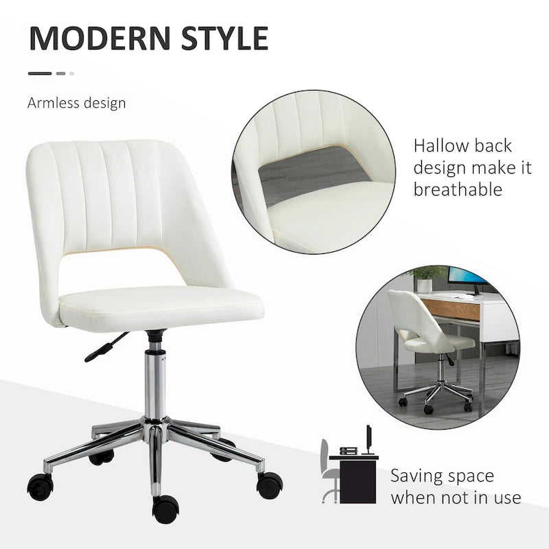 Vinsetto Modern Mid Back Office Chair with Velvet Fabric, Swivel Computer Armless Desk Chair