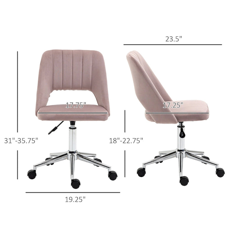 Vinsetto Modern Mid Back Office Chair with Velvet Fabric, Swivel Computer Armless Desk Chair