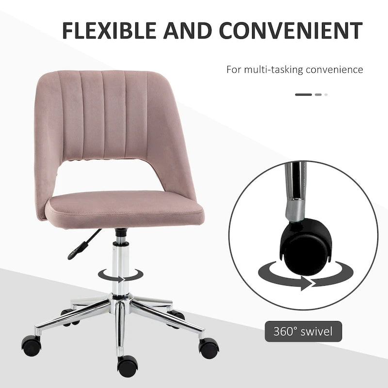 Vinsetto Modern Mid Back Office Chair with Velvet Fabric, Swivel Computer Armless Desk Chair